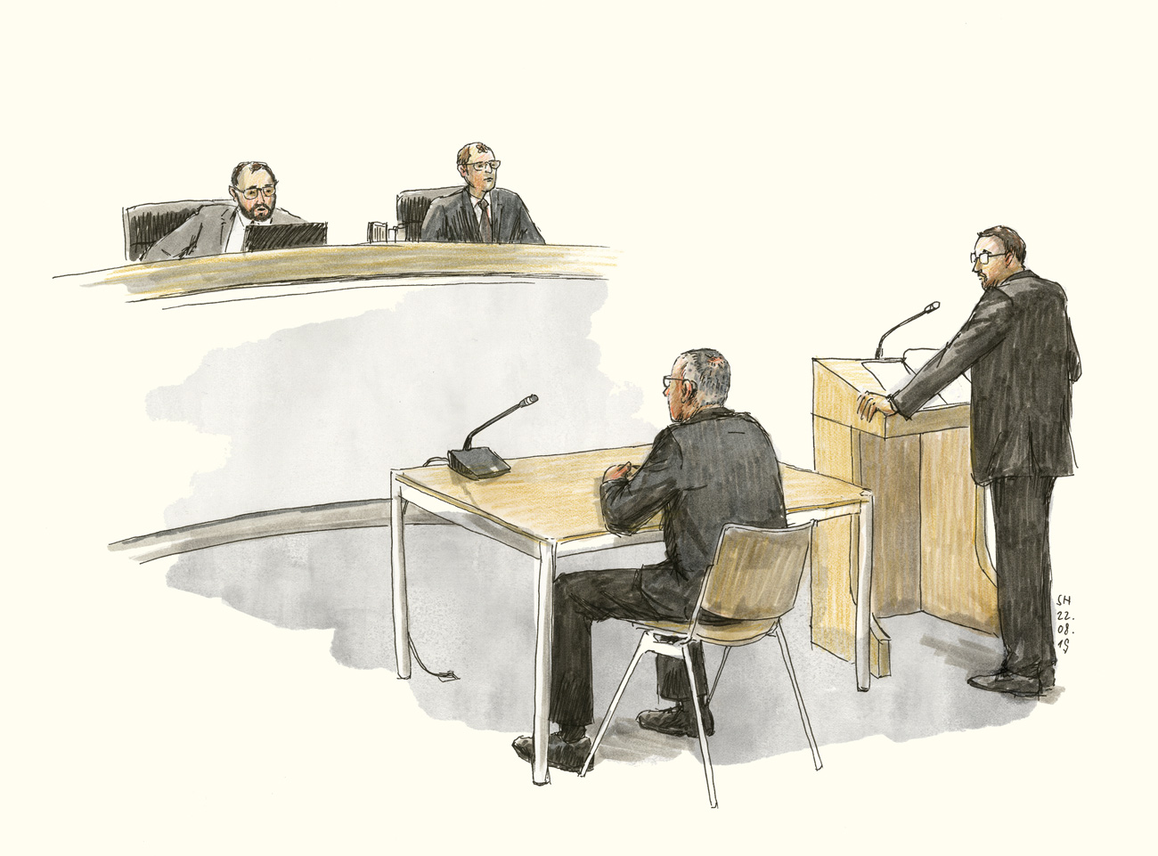 Der Angeklagte und sein Verteidiger vor dem Richter